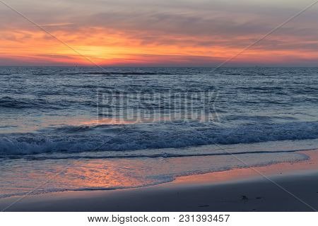 Beautiful And Colorful Sunset Sky Over The North Sea, Petten, Holland