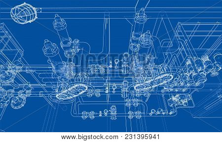 Sketch Industrial Equipment. Eps 10 Vector Format. Vector Rendering Of 3d