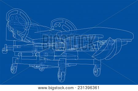 Hospital Bed Sketch. Vector Rendering Of 3d. Wire-frame Style. The Layers Of Visible And Invisible L
