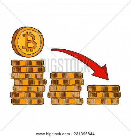 Bitcoin Down And Decrease Stock Vector Image, Digital Currency, Cryptocurrency Money, Bitcoin Symbol