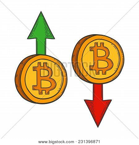 Bitcoin Growth, Increase And Down, Decrease Stock Vector Image, Digital Currency, Cryptocurrency Mon