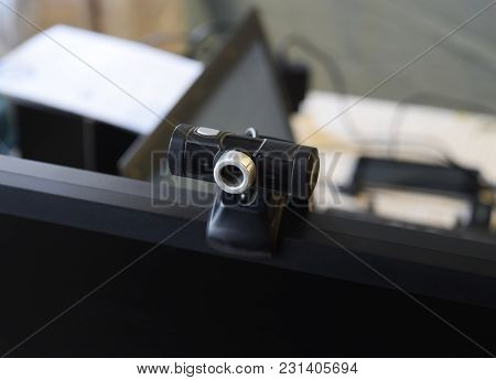 Web Camera, Attached To The Monitor. Equipment For Video.