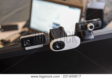 Web Camera, Attached To The Monitor. Equipment For Video.