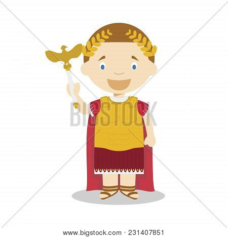 Emperor Augustus Cartoon Character. Vector Illustration. Kids History Collection.