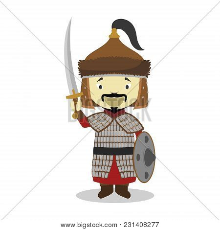 Genghis Khan Cartoon Character. Vector Illustration. Kids History Collection.