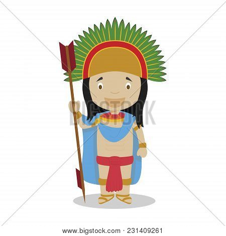 Moctezuma Ii Cartoon Character. Vector Illustration. Kids History Collection.