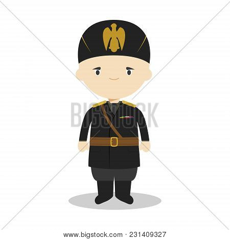 Benito Mussolini Cartoon Character. Vector Illustration. Kids History Collection.