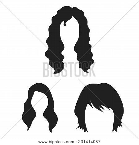 Mustache And Beard, Hairstyles Black Icons In Set Collection For Design. Stylish Haircut Vector Symb