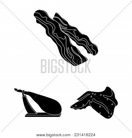 Different Meat Black Icons In Set Collection For Design. Meat Product Vector Symbol Stock  Illustrat