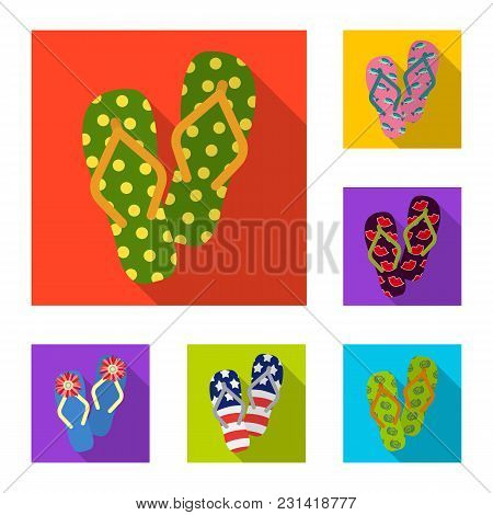 Flip-flops Flat Icons In Set Collection For Design. Beach Shoes Vector Symbol Stock  Illustration.