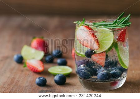 Infused Water Made From Blueberry Strawberry And Lemon In Sparkling Mineral Water Look So Freshness 