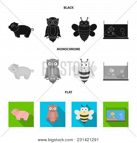 An Unrealistic Black, Flat, Monochrome Animal Icons In Set Collection For Design. Toy Animals Vector