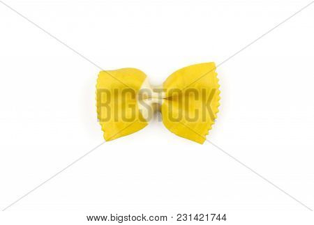 Farfalle Pasta With Curcuma Isolated On White Background Top View One Raw Classic Traditional Italia