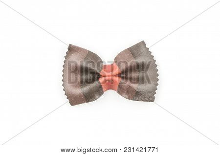 Farfalle Pasta With Black Cuttlefish Ink Isolated On White Background Top View One Raw Classic Tradi