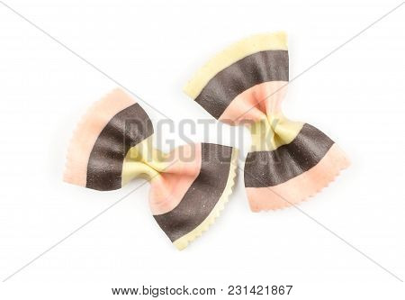 Farfalle Pasta With Black Cuttlefish Ink And Red Beet Isolated On White Background Top View Two Raw 