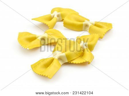 Farfalle Pasta With Curcuma Isolated On White Background Five Set Raw Classic Traditional Italian Ye