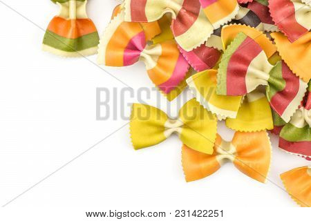 Farfalle Pasta With Vegetables Stack Isolated On White Background Top View Raw Classic Traditional I