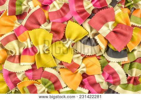 Farfalle Pasta With Vegetables Background Top View Raw Classic Traditional Italian Colourful