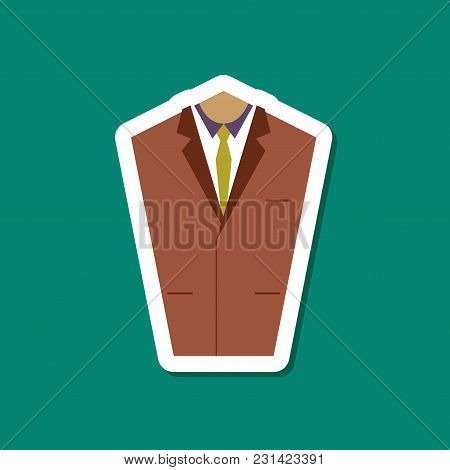 Paper Sticker On Stylish Background Of Mans Jacket