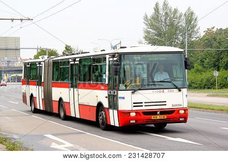 Brno, Czech Republic - July 22, 2014: Articulated City Bus Karosa B941e At The City Street.