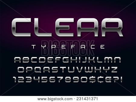 Vector Shiny Silver Display Font Design, Alphabet, Character Set, Typeface, Typography, Letters And 