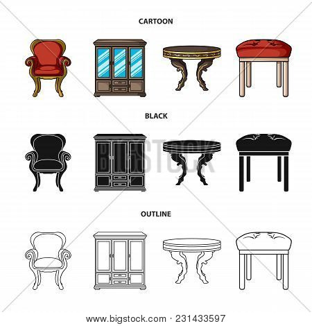Furniture, Interior, Design, Chair .furniture And Home Interiorset Collection Icons In Cartoon, Blac