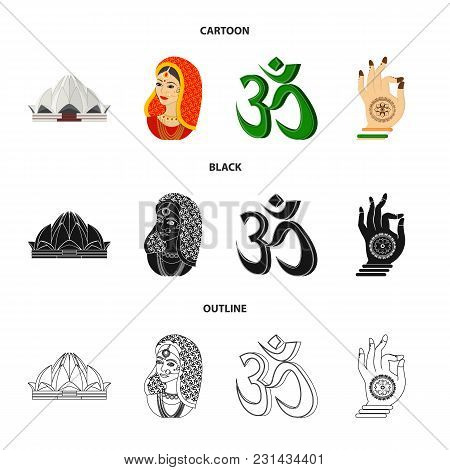 Country India Cartoon, Black, Outline Icons In Set Collection For Design.india And Landmark Vector S