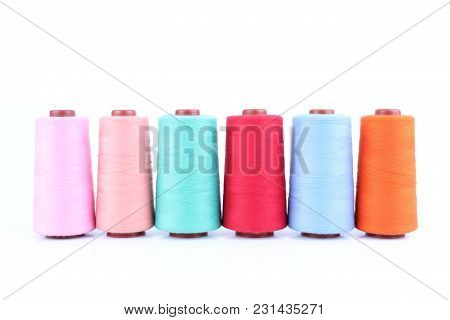 Colorful Sewing Threads Isolated On White Background