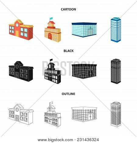 Bank Office, Skyscraper, City Hall Building, College Building. Architectural And Structure Set Colle