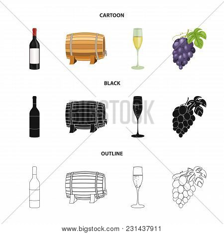 A Bottle Of Red Wine, A Wine Barrel, A Glass Of Champagne, A Bunch. Wine Production Set Collection I