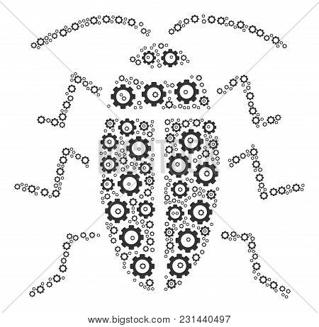 Cucaracha Mosaic Of Gear Components. Vector Gear Pictograms Are United Into Cucaracha Shape.