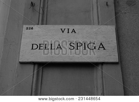 Municipal Marble Plaque Engraved With The Writing Of Della Spiga Street In Milan - Italy