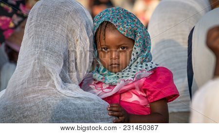 Turmi, Ethiopia - September 2017: Portrait Of An Unidentified Ethiopian Girl Celebrating The Meskel 