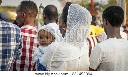 Turmi, Ethiopia - September 2017: Unidentified Ethiopian People Celebrating The Meskel Festival In E