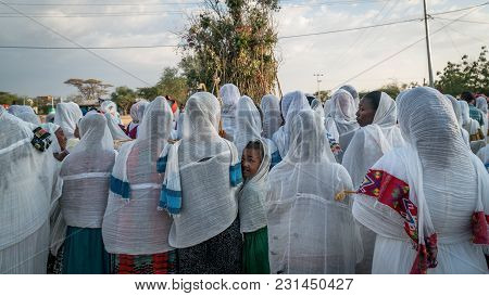 Turmi, Ethiopia - September 2017: Unidentified Ethiopian People Celebrating The Meskel Festival In E