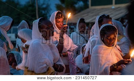 Turmi, Ethiopia - September 2017: Unidentified Ethiopian People Celebrating The Meskel Festival In E