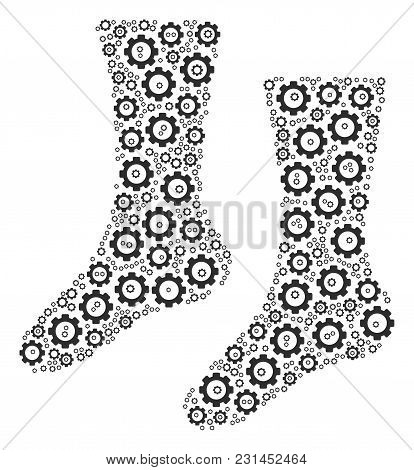 Socks Collage Of Gear Wheels. Vector Gearwheel Items Are Organized Into Socks Composition.