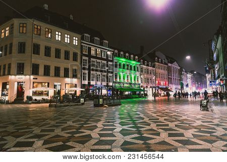 Copenhagen, Denmark - March 11th, 2018: Architecture And Details Of Stroget The Main Shopping Street