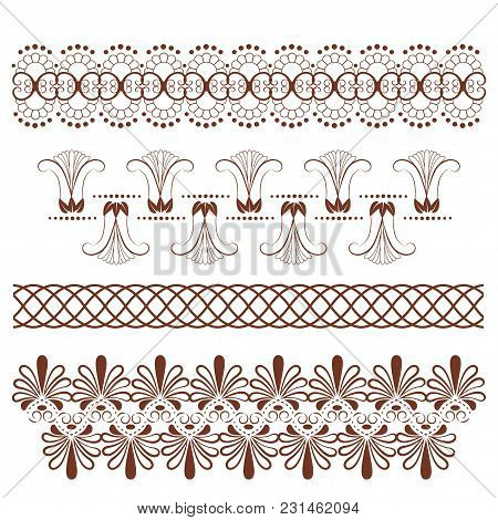 Set Of Decorative Seamless Borders With Abstract Floral Elements. Vector Illustration.