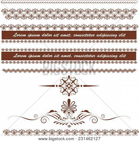 Set Of Decorative Seamless Borders With Abstract Floral Elements. Vector Illustration.