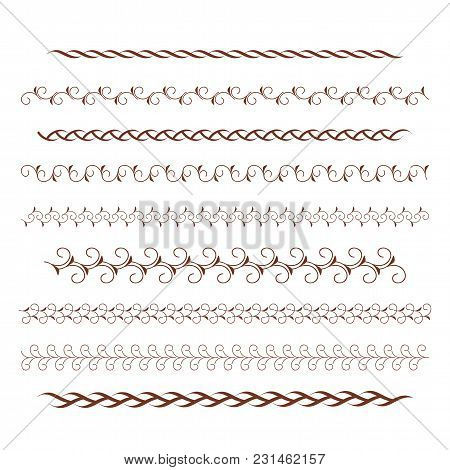 Set Of Decorative Borders With The Central  Abstract Element Floral Elements. Vector Illustration.