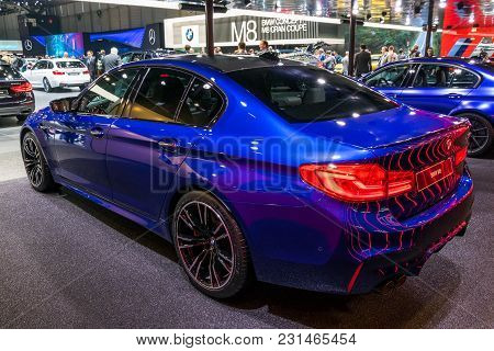 Geneva, Switzerland - March 7, 2018: Bmw M5 Car Presented At The 88th Geneva International Motor Sho