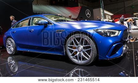 Geneva, Switzerland - March 7, 2018: New 2019 Mercedes Amg Gt 63s Coupe Car Presented At The 88th Ge