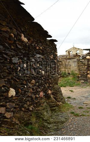 Old House Of The 18th Century Practically Demolished In Becerril As Background We Have The Town Bell