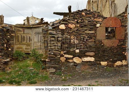 Old House Of The 18th Century Practically Demolished In Becerril As Background We Have The Town Bell