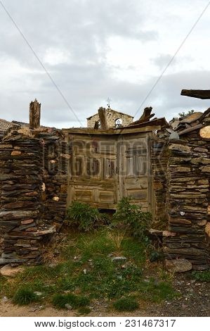 Old House Of The 18th Century Practically Demolished In Becerril As Background We Have The Town Bell