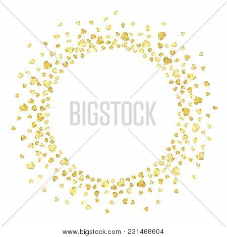 Golden Splash Or Glittering Spangles Round Frame With Empty Center For Text. Golden Glittering  Circ