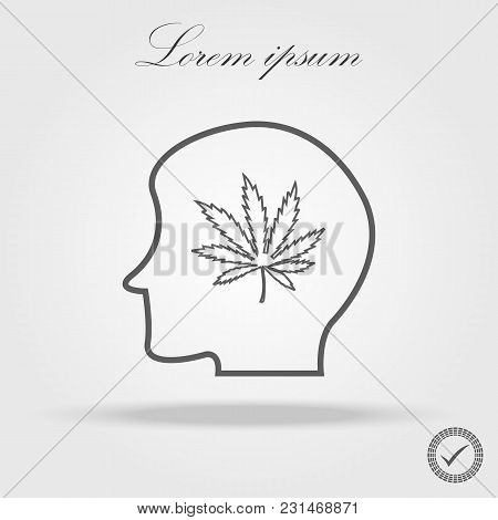 Human Head With Marijuana Leaf Glyph Icon. Drug Addiction. Silhouette Symbol. Bad Habit. Negative Sp