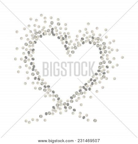 Silver Wave In The Shape Of Heart On White Background. Design Element For Festive Banner, Card, Invi