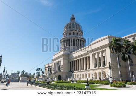 Havana, Cuba - January 16, 2017: Famous National Capitol Building (capitolio Nacional In Spanish). T